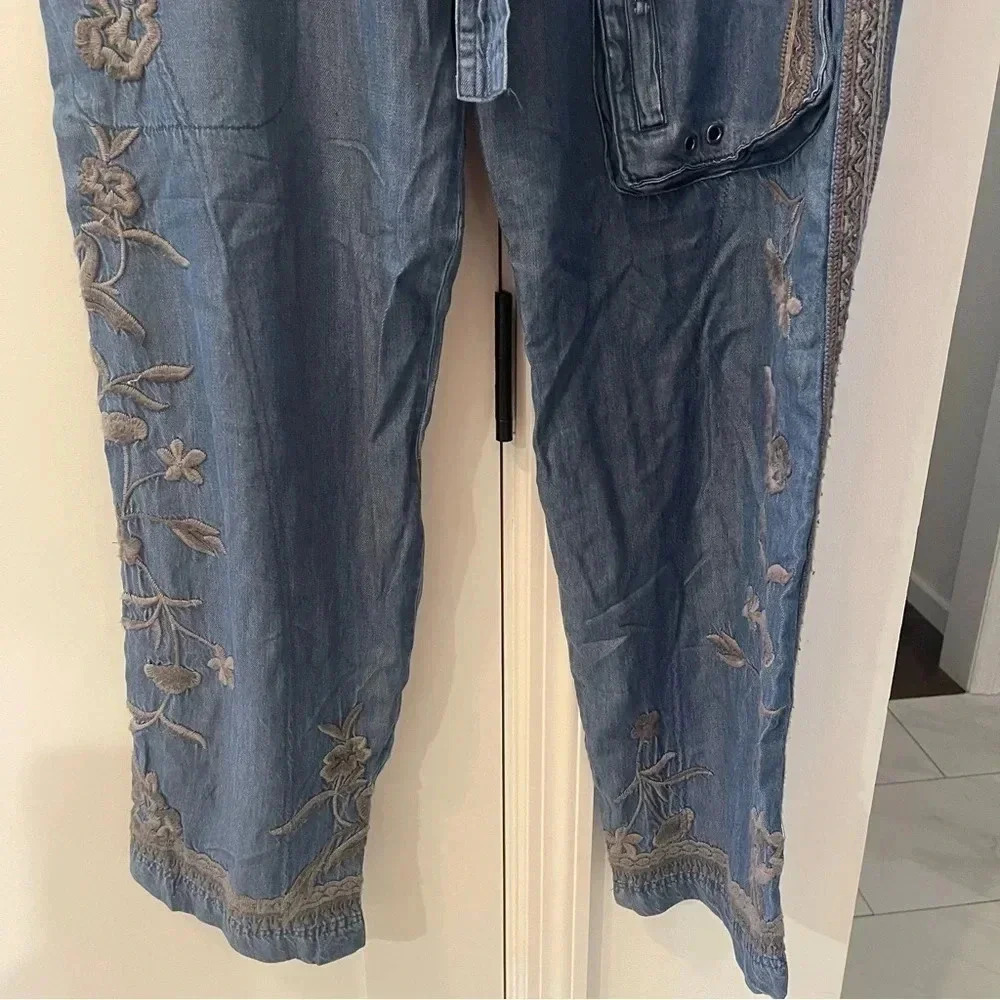NWT Johnny Was Aventura baggy jeans, size 10. Cargo pockets and embroidery. - Picture 7 of 10